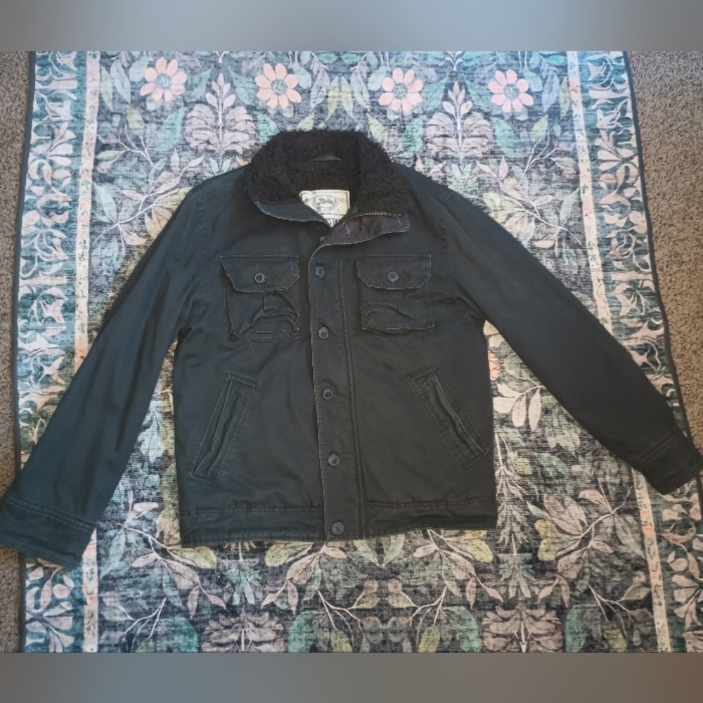 Vintage Aeropostale Mens Y2K Sherpa Collar Chore Jacket Medium Gray Utility